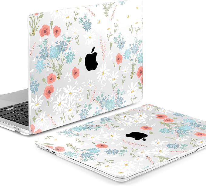 Batianda Premium Case for New MacBook Air 15 inch 2025 2024 2023 with M4 M3 M2 Chip, Floral Designed Protective Plastic Hardshell & Keyboard Cover & Screen Protector, Cute White Flower