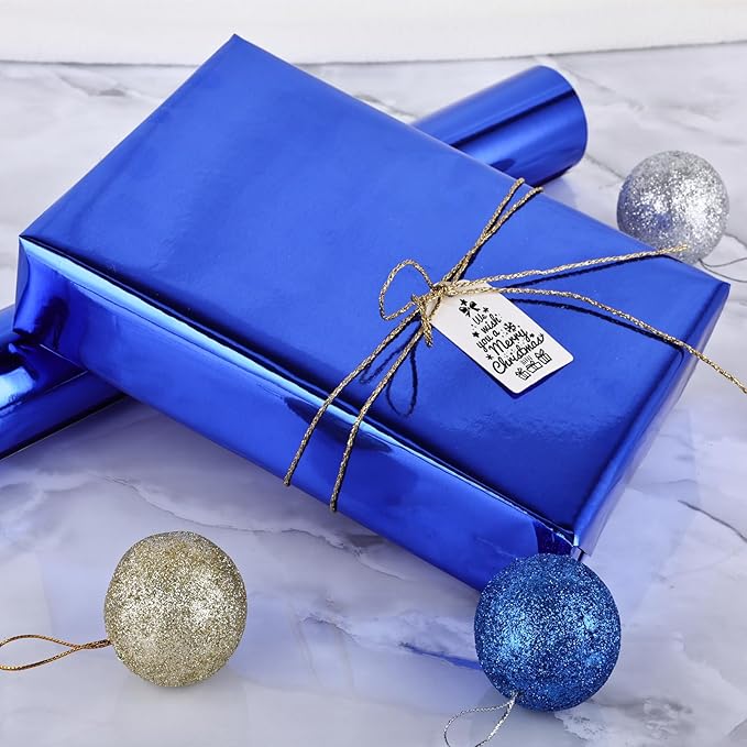 NESCCI Royal Blue Metallic Wrapping Paper, Solid Color Paper,Gift Wrapping Paper,Perfect for Wedding,Valentine's Day,Birthday, Christmas,Baby Shower,DIY Bouquet (17.5 Inches X 32.8 Feet)