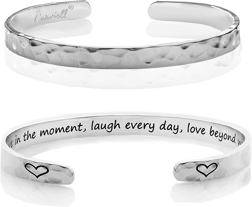 Carviell Engraved Cuff Bracelets for Women – Inspirational, Friendship, Love, Mom, Daughter, Sister, Christian, Graduation, Memorial & Wedding Gifts – 80+ Phrases – Stainless Steel, Gift-Ready