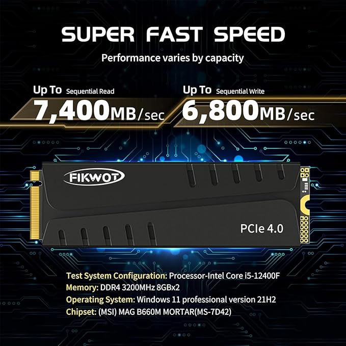 FN970 1TB M.2 2280 PCIe Gen4 x4 NVMe 1.4 Internal Solid State Drive with Heatsink - Speeds up to 7,400MB/s, Configure DRAM Cache, Compatible PS5 Internal SSD