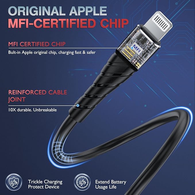 OIITH Apple MFi Certified iPhone Charger Cable 3 Pack 10 Ft, Extra Long Lightning Charging Cord, Fast 2.4A iPhone USB Cord Compatible with iPhone12/11/XS/Max/XR/X/8/8P/7P/6/iPad