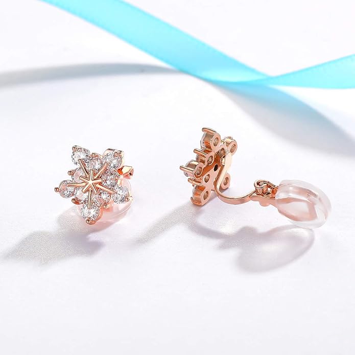 SELOVO Snowflake Flower Zircon Cubic Zirconia Clip on Stud Earrings for Women