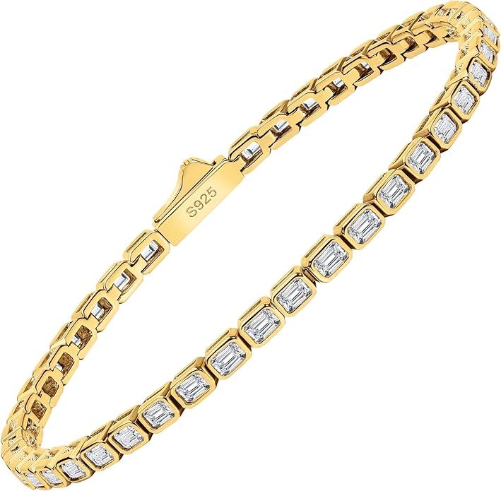 EcoGems Moissanite Tennis Bracelet for Women and Men – 18K White or Yellow Gold Plated Sterling Silver – Lab Grown D Color VVS Clarity Stones – Elegant Gift Box Included
