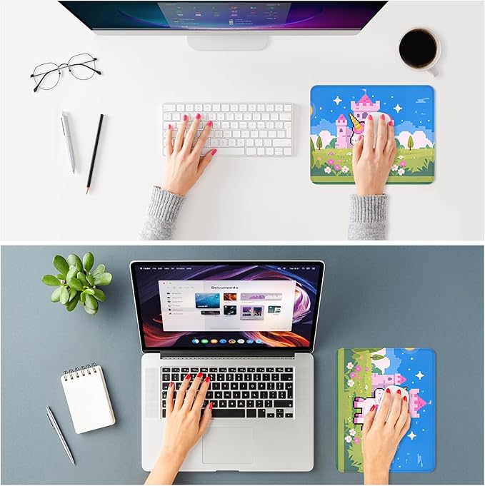 ITNRSIIET Mouse Pad Non-Slip Rubber Base Smooth Surface Stitched Edges Waterproof Durable Compatible with All Mice for Office & Gaming, Desk Accessory, 10.2x8.3x0.12 inch, PixelCastle
