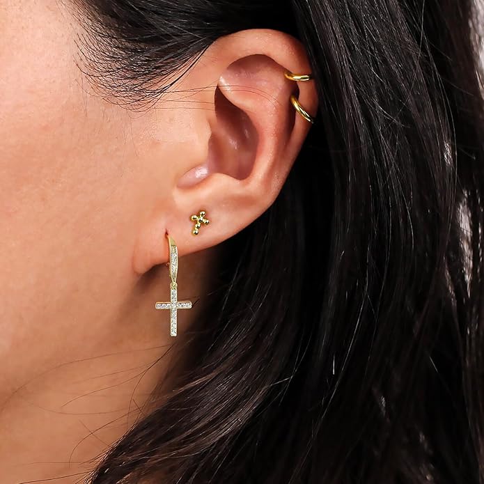 14K Gold Earring Cross Waterdrop Butterfly Heart Knot Earrings for Women Gold Silver Cross Leverback Drop Gold Silver Teardrop Hoop Dangle Earring White Gold Dangle Drop Earring