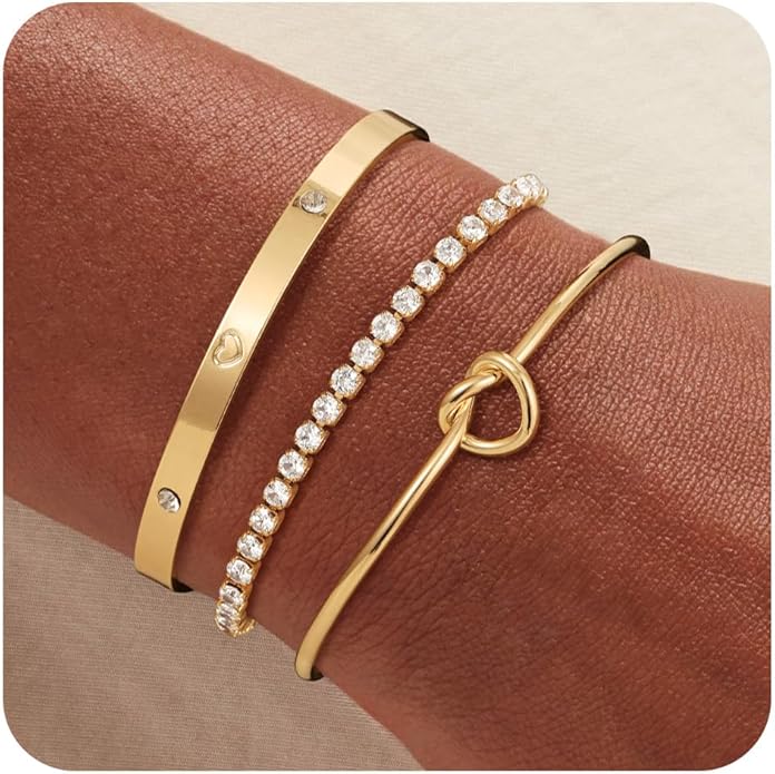 Gold Bangle Bracelets for Women, Non Tarnish Dainty 14K Gold Plated Cuff Bracelets Stackable for Women,Waterproof Bracelet Stack Gold Jewelry Gifts Trendy Adjustable Accessories