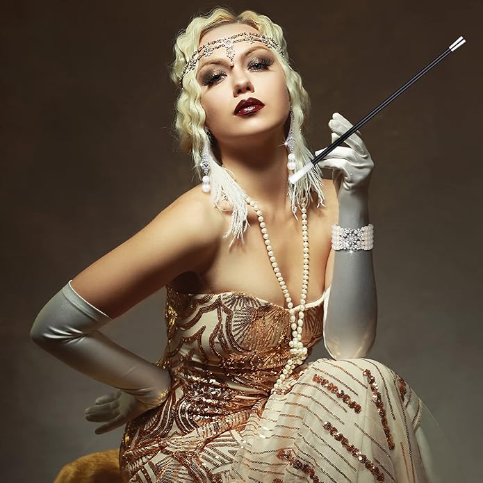 Maitys 3 Pcs 1920s Pearl Jewelry Set Includes Vintage Flapper Earrings Multilayer Imitation Pearl Necklace Bracelet for Women