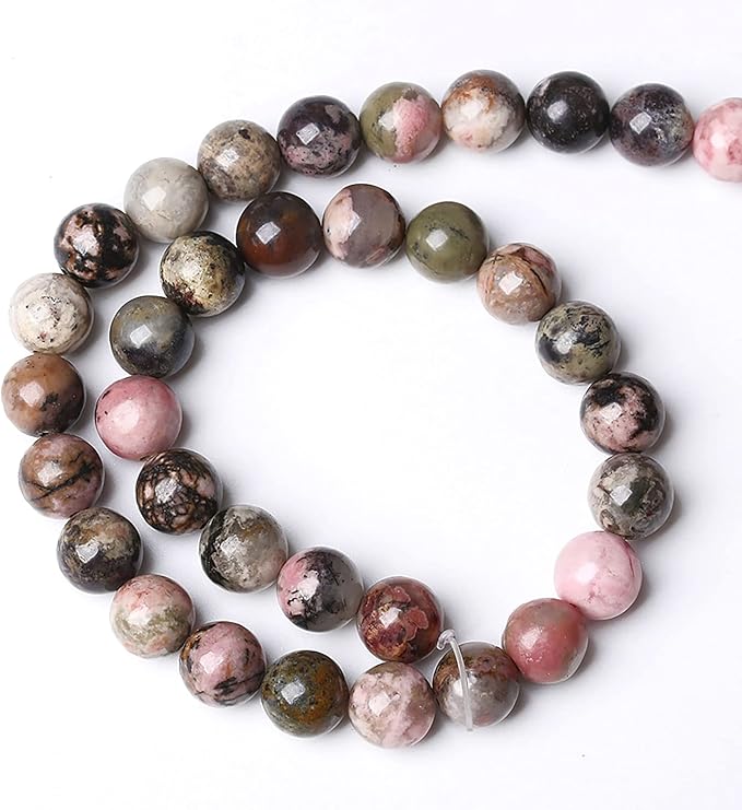 10mm 38pcs Natural Black Lace Rhodonite Beads Healing Power Stones Round Loose Gemstone Beads for Jewelry Making DIY Bracelet Necklace 15"