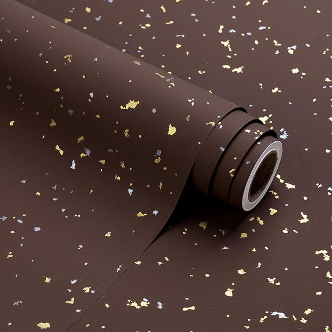WRAPAHOLIC Chocolate Brown Wrapping Paper Roll - Mini Roll - 17 Inch x 16.5 Feet - Chocolate Brown Gold Design with Silky Touch Perfect for Birthday, Holiday, Wedding, Baby Shower