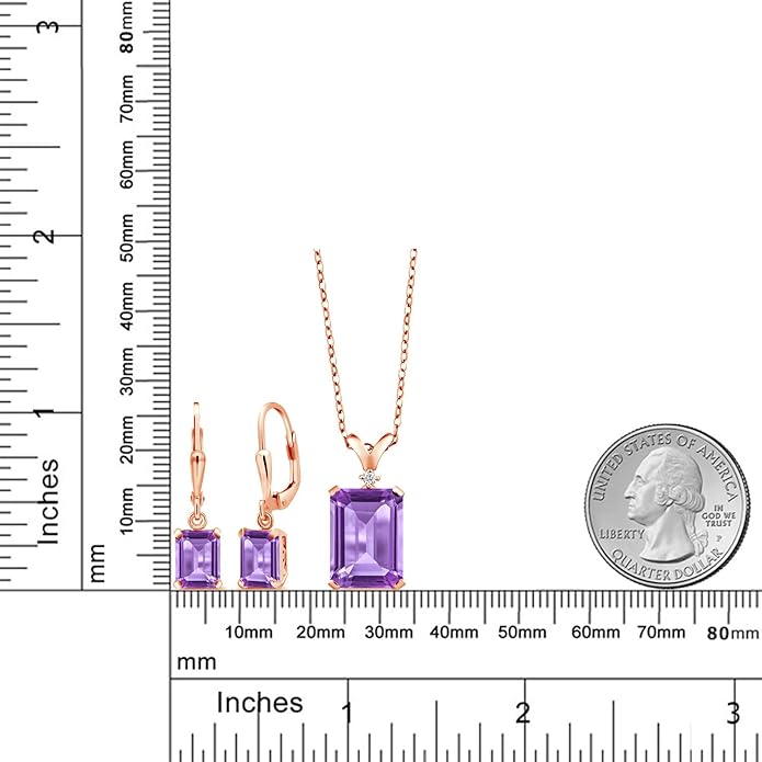 Gem Stone King 9-13 Cttw Pendant and Earrings Jewelry Set For Women | Emerald Cut 14X10MM and 8X6MM | Round 1.5MM | Gemstone Birthstone and Diamond | 925 Sterling Silver | 18 Inch Silver Chain