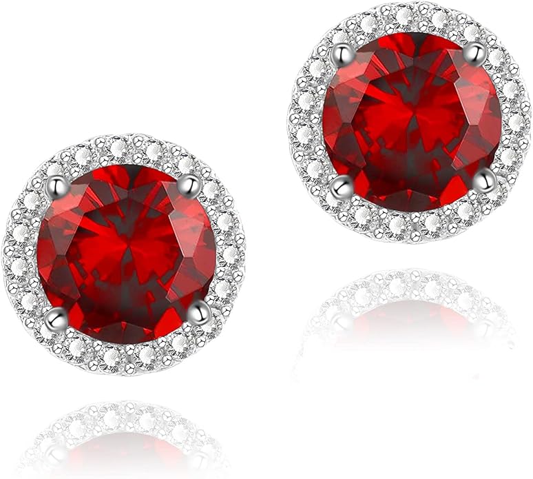 YOMELA Cubic Zirconia Earrings Studs, Halo CZ Birthstone Simulated Diamond Stud Earrings for Women