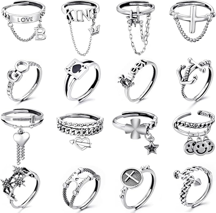 TAMHOO 9/12/15/16 Pcs Open Rings Set for Women with Sparkling Cubic Zirconia- Finger Rings Pack Stackable Rings for Teens,White Gold/Rose Gold/Gold Tone Rings for Girls