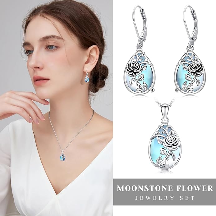 JUSTKIDSTOY Moonstone Necklace 925 Sterling Silver Teardrop Pendant Necklace Jewelry Gifts for Women Girls