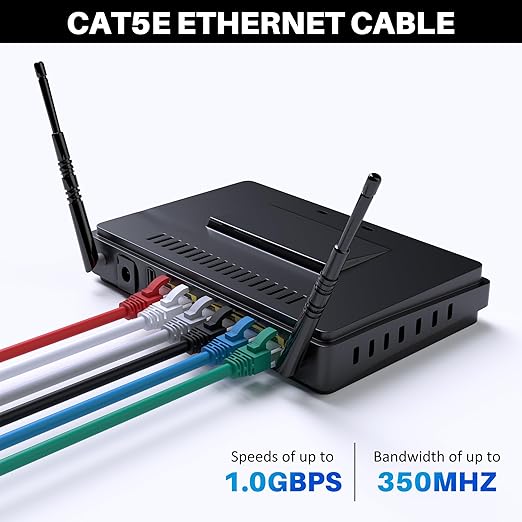 Cat5e Ethernet Cable 150 FT, Long Cat 5e Internet Cable, Black Snagless Patch Cord, Flexible, Network, LAN, PoE, Standard RJ45 Connector for PC, Server, Router, Modem, TV, PS5 - with 15 Cable Ties