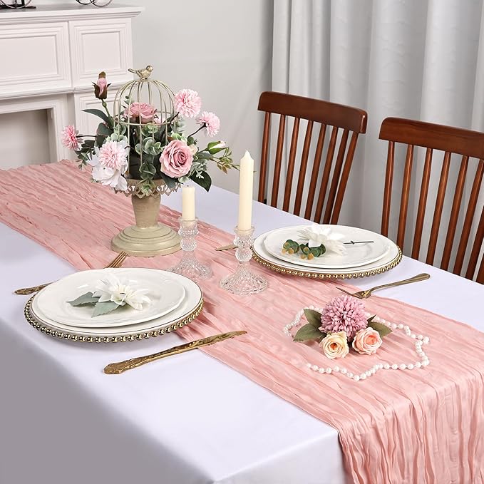 6 Pack Blush Pink Cheesecloth Table Runner 10FT Boho Cheese Cloths Gauze Fabric Table Runners 120 Inch Rustic Sheer for Wedding Birthday Party Baby Shower Centerpiece Home Decorations