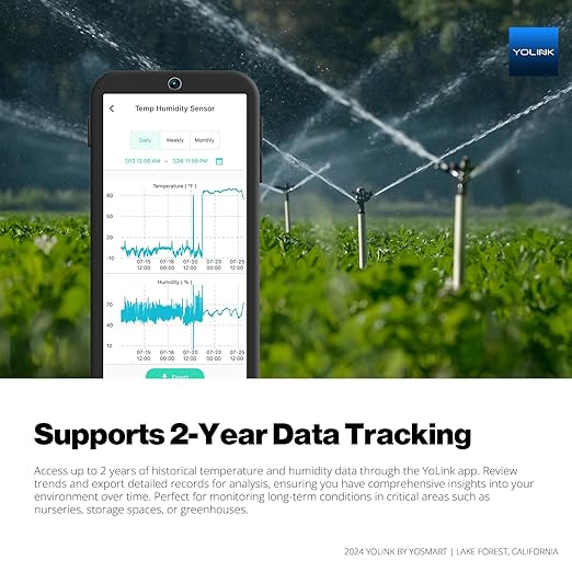 YoLink Indoor Hygrometer Thermometer, 2-Year Data Storage Export, Advanced Offline Storage, LoRa Tech, App Push, Email, SMS, Hub Included