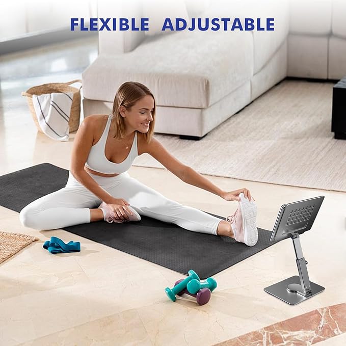 360° Rotating Tablet Stand - Adjustable iPad Tablet Holder for Desk, Foldable iPad Swivel Stand for Home & Office (Charcoal Gray)