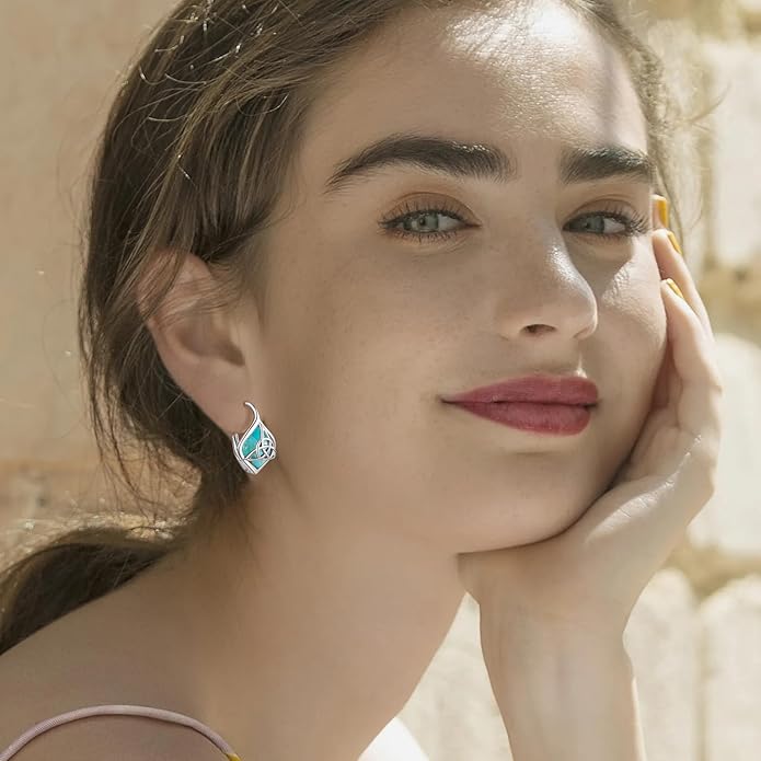 Celtic Knot Turquoise Earrings 925 Sterling Silver Leverback Earrings Western Boho Genuine Turquoise Jewelry Gifts