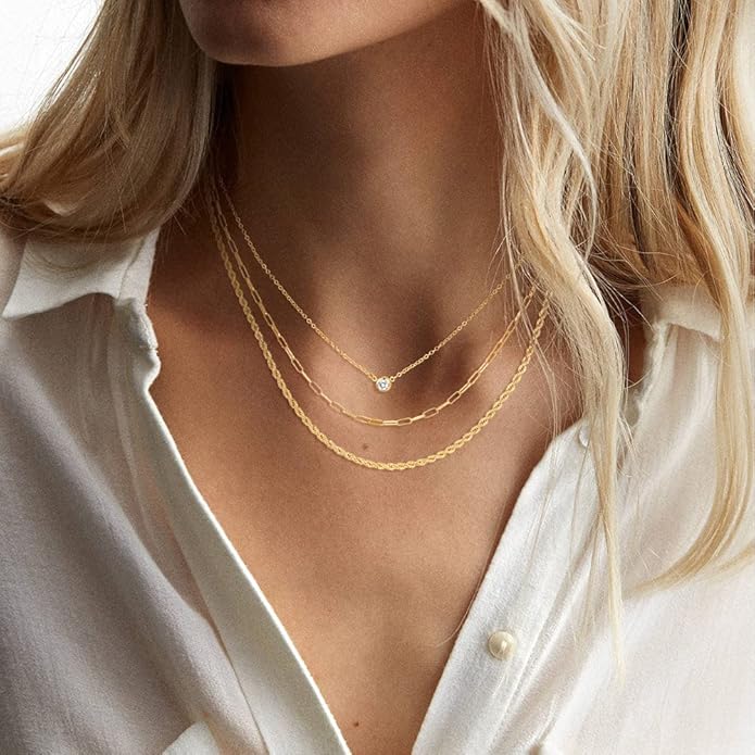 CHESKY Layered Necklaces for Women, 14K Gold Plated Chain Necklace Women Trendy Cuban Link Paperclip Chain Toggle Clasp Necklace Fashion Chunky Jewelry for Women
