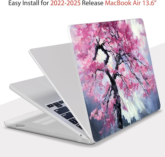 Teryeefi Compatible with M4 M3 M2 MacBook Air 13 inch Case 2025 2024 2023 2022 Release A3240 A3113 A2681 Model,Hard Shell Case for MacBook Air 13.6 inch + Keyboard Cover + Type C Adapter, Sakura-101
