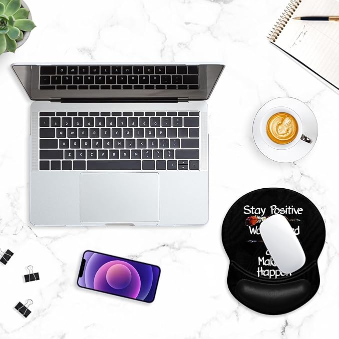 ITNRSIIET Ergonomic Mouse Pad with Gel Wrist Support Small Wrist Rest Smooth Surface Non-Slip PU Base Comfortable Office Supplies Pain Relief, 8.7 x 7.2 inches, Inspirational Quote Black