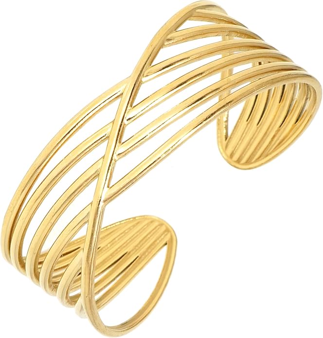Multi-layer Cuff Bracelet for Women Cross Wire Bracelets Open Wide Cuff Gold Bangle Bracelet