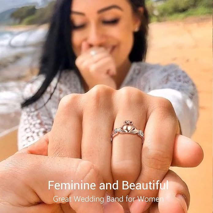 PROSILVER 925 Sterling Silver Claddagh Ring/Celtic Knot Ring for Women, Irish Wedding Band, Rose Gold Plated/Gold Plated, Size 4-12, Come with Box