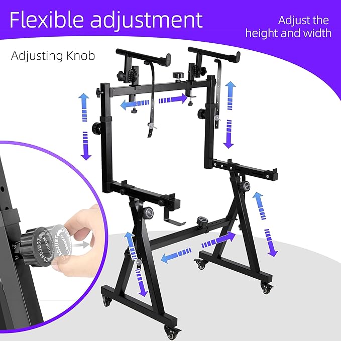 Dual Piano Keyboard Stand with 2nd Tier - Z Style Adjustable and Portable 2 Tier Heavy Duty Music Stand for Synths and Electric Digital Keyboards - Fits 54 61 88 Key Pianos