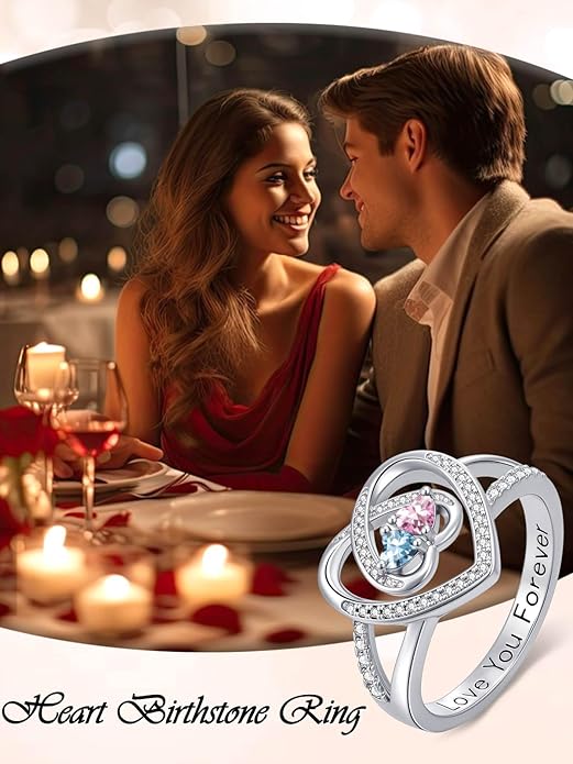 Valentine's Day Gifts for Women Birthstone Rings for Women Heart Statemet Engagement Eternity Wedding Promise Rings Jewelry Anniversary Christmas Valentine Mothers Day Birthday Gifts for Wife Her Girlfriend