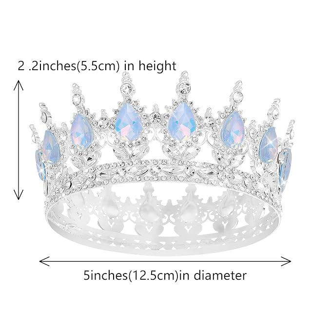 Queen Crown Rhinestone Wedding Crowns and Tiaras for Women Costume Party Hair Accessories Princess Birthday Crown Crystal Bridal Crown (Silver Fantasy Light Blue Crown)