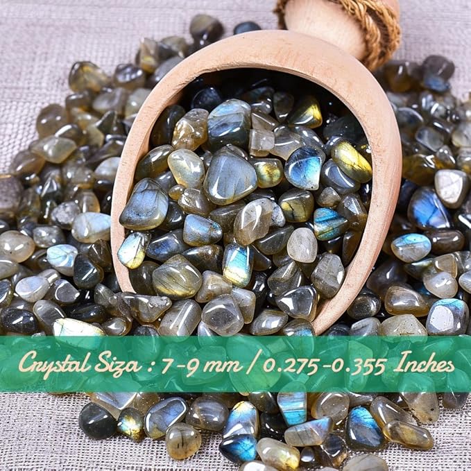 Polished Labradorite Crystal Chips 200 Pcs - 0.3" 10 Ounces Tumbled Stone Rock Jasper Agate Chips Crushed Sea Glass Stones Healing Reiki Crystal Making Home Decoration