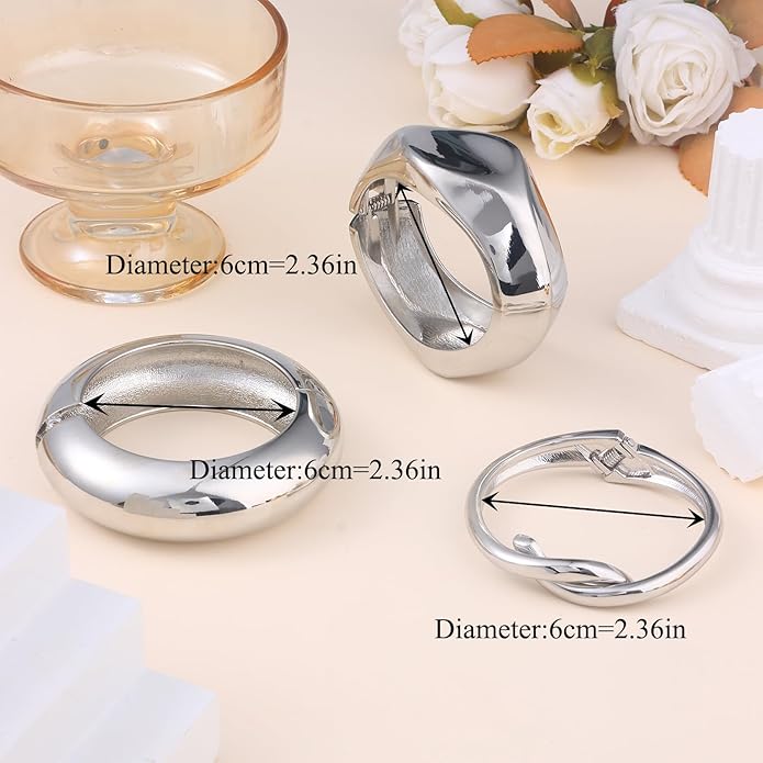 SAMOCO 3Pcs Chunky Gold Bangle Bracelets for Women Trendy Wide Wrist Cuff Bracelets Stack Statement Bangle Fashion Gifts