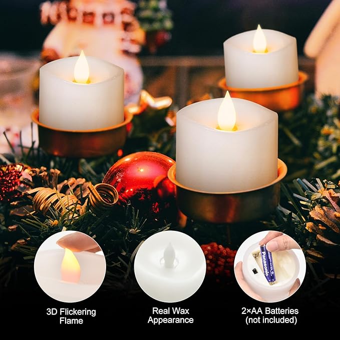 3x3 Flameless Candles Set of 3, LED Battery Candles Flickering, 3 inch Flameless Candles with Remote,Battery Powered Candles,for Wedding Holiday Decorations,White
