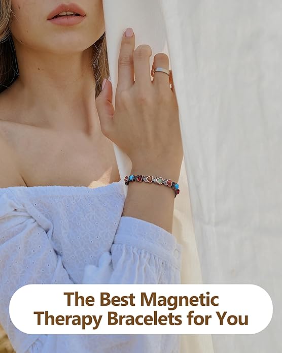 Feraco Pure Copper Bracelets for Women, Ultra Strength Magnetic Bracelet with 3800 Gauss Magnets & Natural Turquoise & Stones, Adjustable, Jewelry Gift