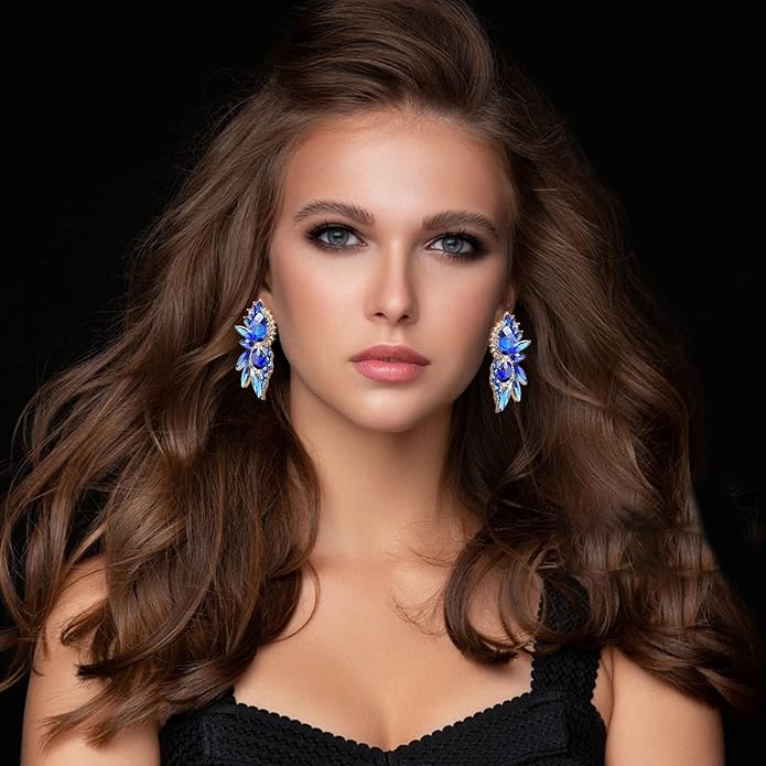 Vintage Rhinestone Statement Earrings Fancy Crystal Cluster Drop Dangle Earrings for Women