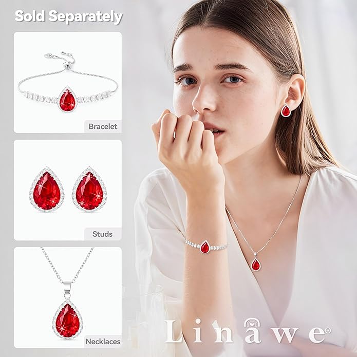 Linawe Crystal Imitation Diamond Rhinestone Charm Bracelets for Women, Gold/Silver/Rose Gold Adjustable Chain Bracelet, Teardrop Birthstone Cubic Zirconia Prom Costume Wedding Jewelry