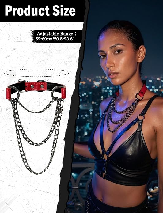 FEOYA Leather Choker Collar For Women Handmade Adjustable Triple-Layer Slip Chain Punk Gothic Chain Collar Necklace