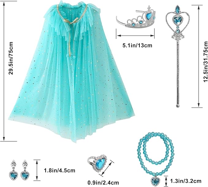 Princess Dress Up Clothes, 7pcs Princess Cape Crown with Wand for Girls 3-8 Years Toddler Princess Dress Up for Birthday Gift