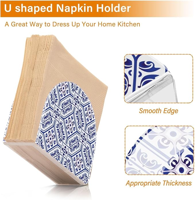 Napkin Holder, Blue and White acrylic Napkin Holder for Table Standing Napkin Holders for Table, Kitchen & Dining Room Decor