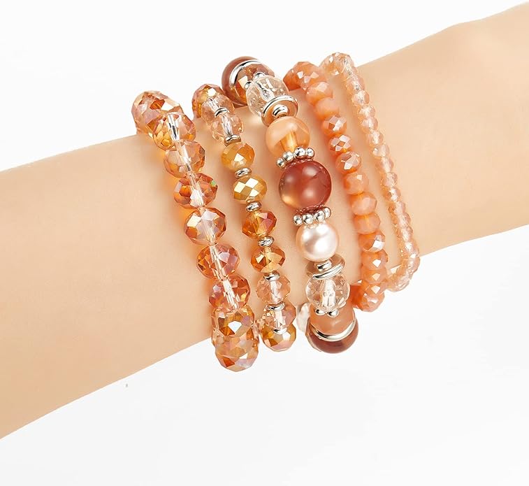Noessla Beaded Boho Stretch Bracelet Colorful Stackable Crystal Beads Bracelets Trendy Costume Jewelry Mothers Day Gifts for Women