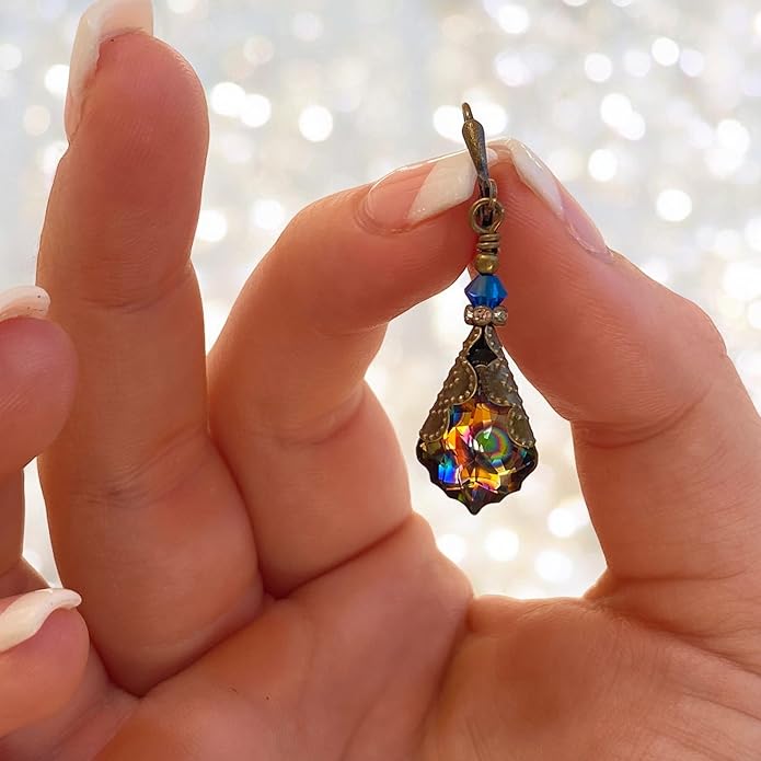 Antique Inspired Vintage Victorian Dangle Drop Earrings for Women - Colored Austrian Crystal Leverback Earrings - Jewelry Gift for Her
