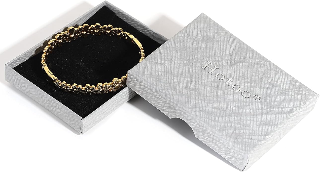 hotoo Flower Bangle Bracelets for Women Cute Stackable Stainless Steel Cuff Bracelet Mother Daughter Sister
