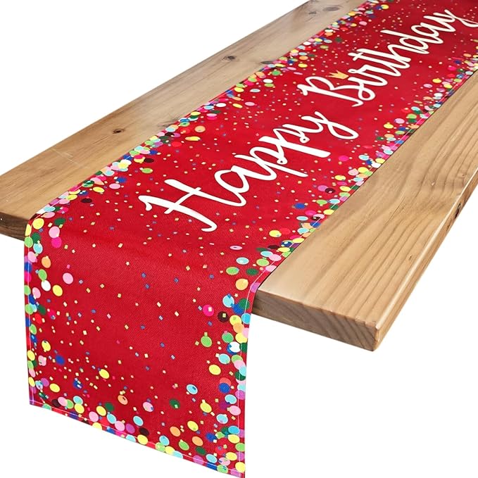 Letjolt Happy Birthday Table Runner 72 Inches Birthday Centerpieces for Tables Birth Day Party Sign Polka Dots Table Decoration, Dark Red