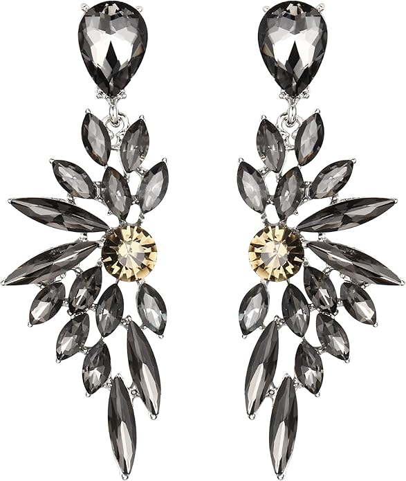 BriLove Women's Wedding Bridal Crystal Teardrop Multi Marquise Cluster Bling Dangle Earrings