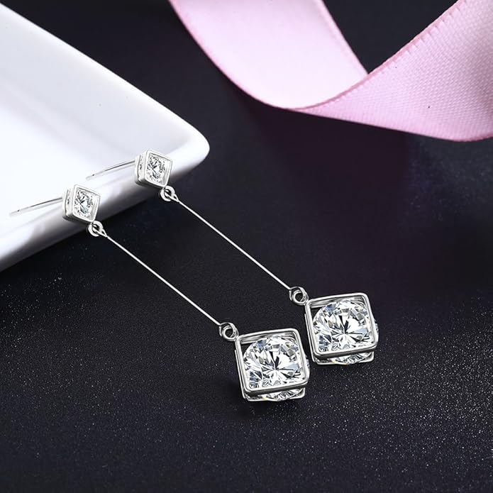 SBLING Cubic Zirconia Teardrop Earrings, Diamond Earrings, Wedding Earrings for Brides Bridesmaids, Bridal Dangle Earrings, Teardrop Crystal Drop earrings for Women Jewelry Gifts
