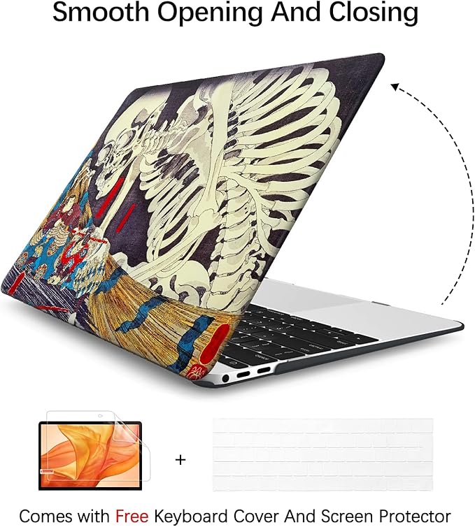 Berkin Arts Compatible with MacBook Pro 13 inch Cover, 2022-2016 Release A1706/A1989/A2159 with Keyboard Cover & Screen Protector Feudal Japan Art (The Skeleton Specter by Kuniyoshi)