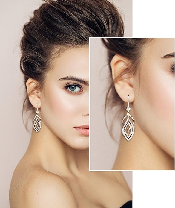 Dangle Earrings for Women, 925 Sterling Silver Handmade Linear Swirl Wire Bohemian Boho 14K Gold Diamonds Earrings Hypoallergenic Fashion Jewelry Gifts for women