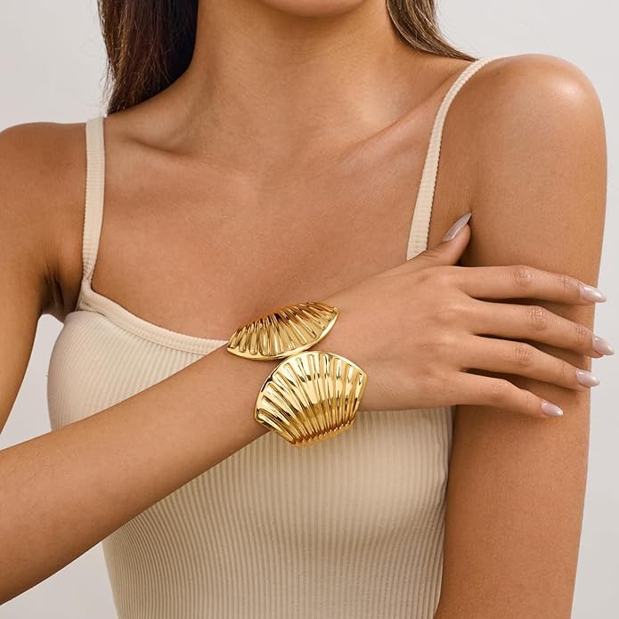 Statement Golden Matte Bracelet for women Minimalist Chunky Brushed Bangle Bracelet Vintage Thick Wide Cuff bracelet Gold Plated Open Cuff Geometric Bracelet