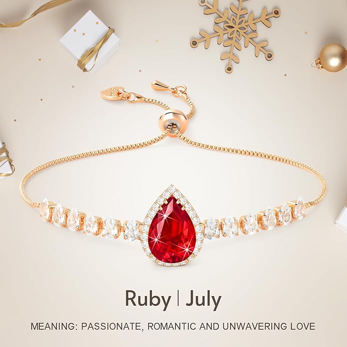 Linawe Crystal Imitation Diamond Rhinestone Charm Bracelets for Women, Gold/Silver/Rose Gold Adjustable Chain Bracelet, Teardrop Birthstone Cubic Zirconia Prom Costume Wedding Jewelry