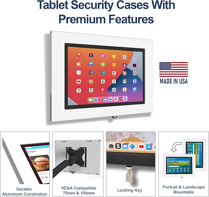 TABcare Locking Security Metal Case for Apple iPad Pro 12.9" 1/2 Home Button & Front Camera Blocked (White, iPad Pro 12.9 1/2)